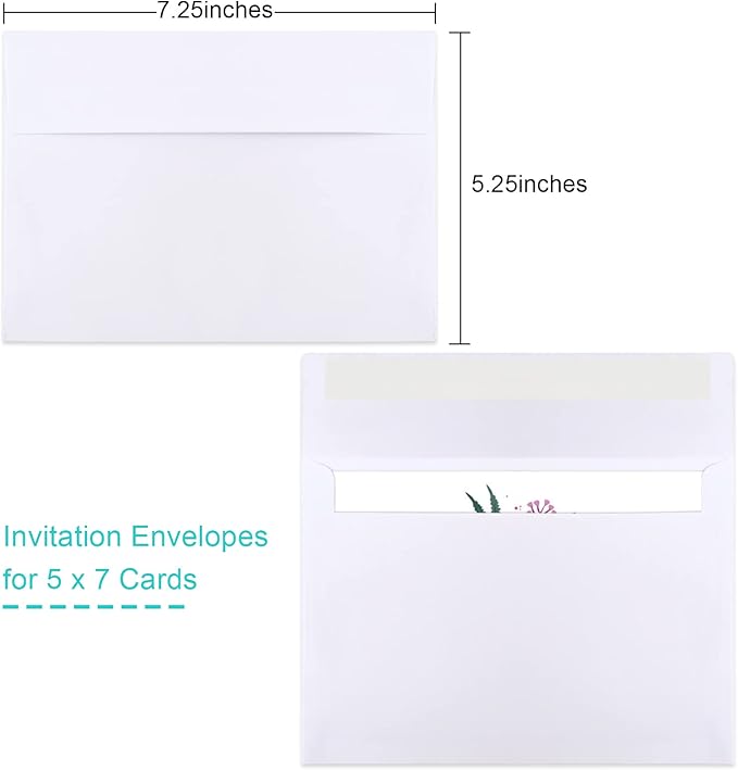 Joyberg 50 Packs 5x7 Envelopes, White A7 Envelopes for Invitations, Printable, Self Seal for Weddings, Invitations, Photos, Postcards, Greeting Cards, Mailing