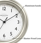 Presentime & Co. 8.5" Modern Farmhouse Essential Wall Clock, Silent Non Ticking, Morning Silver Color. (Wall Clock for Office, Home, Bathroom, Kitchen, Bedroom, and School)