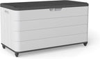 PATIOEASY 100GAL Square Storage Box (With Wheels) White，Waterproof Resin Storage Bin for Patio Cushions，Accessories，UV Resistan