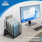 Inclined 5-Section Desk File Organizer, Vertical File Folder Holder File Sorter File Organizer for Desk Desktop Organization for Office Classroom
