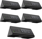 Kable Kontrol Desk Clamp Power Strip with USB-C Port, Nightstand Charging Station, 3 AC Outlets, 3 USB-A Ports, Fast Charger, Easy Installation for Home, Offices, Hotels – 4.9 Ft, Black, 5 Pcs