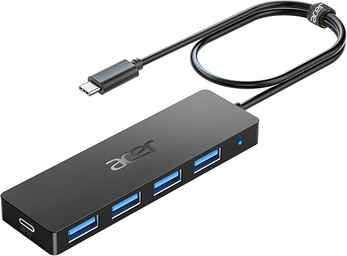 Acer USB C Hub 4 Ports, Multiple USB 3.0 Hub, USBC Splitter for Laptop with TypeC Power Port, Extender for Type C Port Laptop, PC, Desktop and More (USB-C, 2ft)