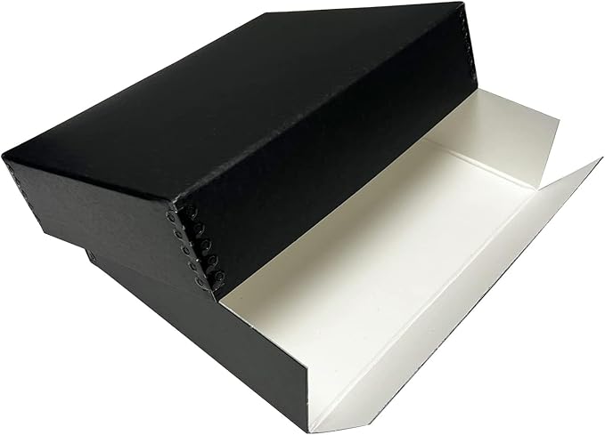 Lineco Museum Archival Storage Box, 9.75x12.75x3 in. Drop Front Design. Acid-Free with Metal Edge. Organize Photos, Pictures, Prints, Documents, Crafts, DIY. Black, 2 Pack
