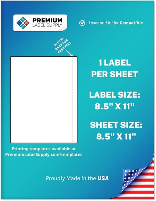 Premium Label Supply White Shipping Labels 8.5" x 11" Laser/Inkjet Compatible 2000 Sheets - Letter Size