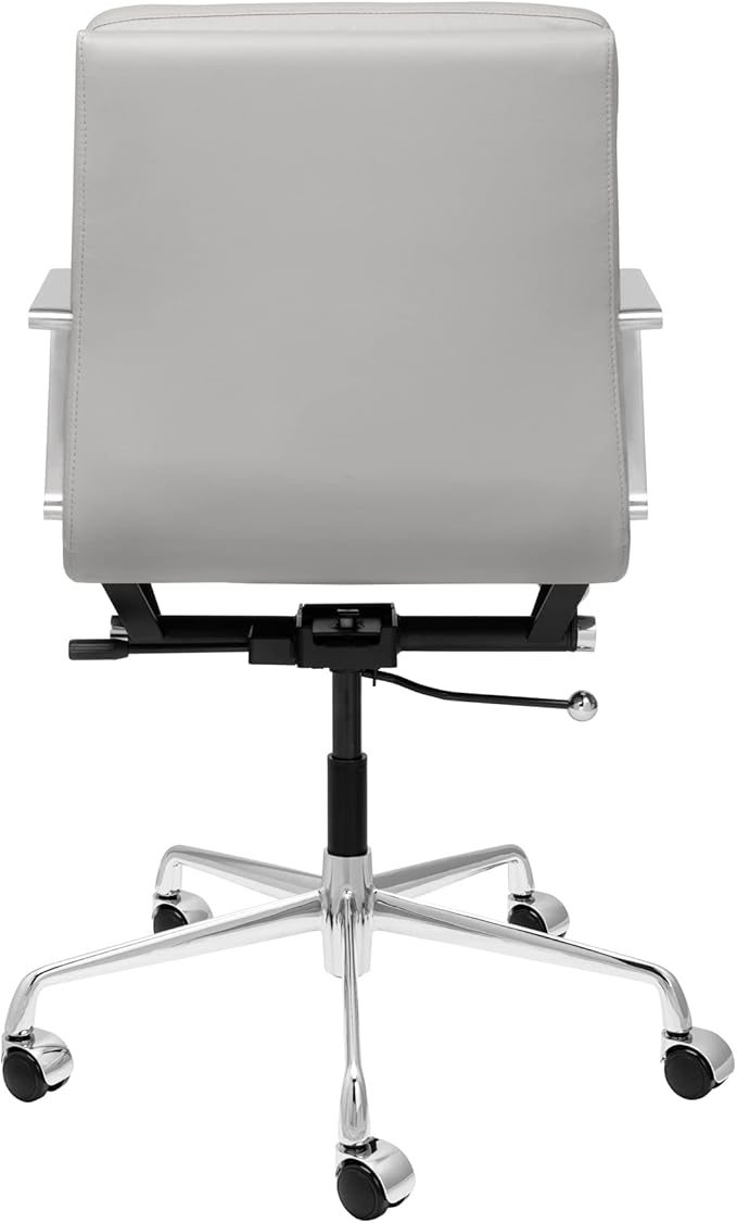 Laura Davidson Furniture SOHO II Padded Management Office Chair - Mid Back Desk Chair with Arm Rest, Swivel & Cushion Availability, Made of Faux Leather, Grey, Computer Chair