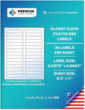 Premium Label Supply Glossy Clear File Folder Labels – 3.4375" x 0.6667" – Laser/Inkjet Compatible – (30 per Sheet), 100 Sheets – 3,000 Total Adhesive Labels