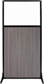 Versare Workstation Partition | Portable Wall Divider | Modern Office Cubicle | Free Standing Privacy Screen | Flexible Work Space | 33" x 70" Gray Elm Wood Grain Panels with Clear Window