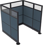 Workstation Wall Partition | Powered Cubicle Workstation | Privacy Office Divider with Glass | U Shape Single Cubicle | Emerald Collection | 5x5x65 H | Slate Fabric