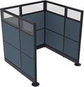 Workstation Wall Partition | Cubicle Workstation | Privacy Office Divider with Glass | U Shape Single Cubicle | Emerald Collection | 5x5x65 H | Slate Fabric