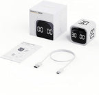 Digital Cube Pomodoro Timer Desk Rechargeable Productivity Timer 5/10/30/60min & Custom Countdown, Vibration & Adjustable Sound Alarm,for Task Work Kitchen ADHD Kids Studying (White)