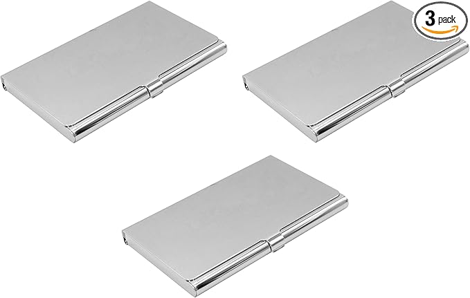 Stephanie Imports Set of 3 Slim & Minimalist Metal Business Card Holder Unisex Case (Plain Silver)