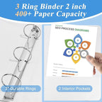 CIXILDTS 2-inch Round Ring Binder, Durable 2" 3 Ring Binder Fit Letter Size Paper, White, 36-Pack