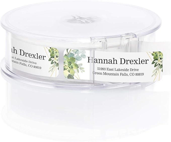 Greenery Frames Rolled Address Labels/Roll of 250 Personalized Address Labels/Designer Return Address Stickers in Elegant Plastic Dispenser