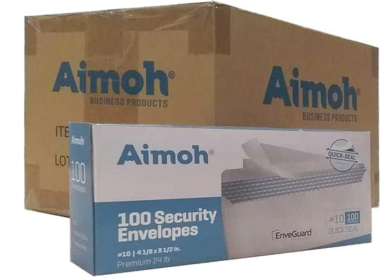 Aimoh #10 Security Tinted Self-Seal Envelopes - No Window - EnveGuard, Size 4-1/8 X 9-1/2 Inches - White - 24 LB - 1 Case - 12 Packs - 1,200 Envelopes (34100-CS)