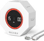 Secura Pomodoro Timer, Rotating Cube Time Tracker, Flip Gravity Sensor with 7 Presets(1/3/5/10/15/30/60 Minutes), Visual Progress Bar for ADHD, Kids, Tasks, Work, Study (White)