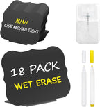 PigPotParty 18 Pcs Food Labels for Party Buffet w/Cleaning Spray, 4"x3" Mini Chalkboard Signs Include 2 Liquid Chalk Markers for Food Display - Food Tags- Table Palce Card (Waved Shape)