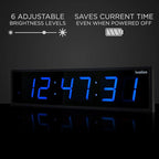Ivation Huge Oversized 60" Large Digital LED Clock | Big Digital Clock w/Multi-Function Display – Stopwatch, Timer, Alarms, Temp & Date | 6 Brightness Levels, Time Memory & Remote (Blue)