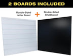 Swinging Changeable Message Sidewalk Sign: 36" x 48" Sign with 792 Pre-Cut Double Sided Letters and Storage Box. Includes Black Board & Letter Board (Black Color Legs)