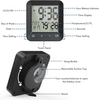 Wisoee Waterproof Shower Clock Timer, Bathroom Clock with Countdown, Touch Screen, Indoor Temperature, Suction Cup, LCD Digital Wall Clock for Bath, Kitchen
