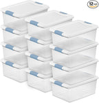Sterilite 12-Pack Latching Box, Under Bed Storage Bins with Lids, Clear Plastic, 15 Quart - Heavy-Duty Organizing Containers for Closet, Bathroom, and Office