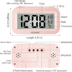 KESHIDE Travel Digital Alarm Clock Battery Operated with Indoor Temperature, Desk Small Clock,Snooze Model,12/24H Display for Bedrooms Heavy Sleepers Kids Travel Bathroom