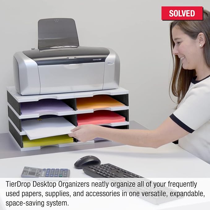 Ultimate Office TierDrop Desktop Organizer/Forms Sorter, 6-Compartments with Optional Add-On Tiers for Easy Expansion, Gray w/Black
