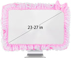 Kingshion 23"-27" Lovely Cute Computer Monitor Cover with Lovely Cute Elastic Pen Pocket Bow-knot TV LCD Screen Monitor Decoration Dust Cover Protector, Lace Fabric, Pink