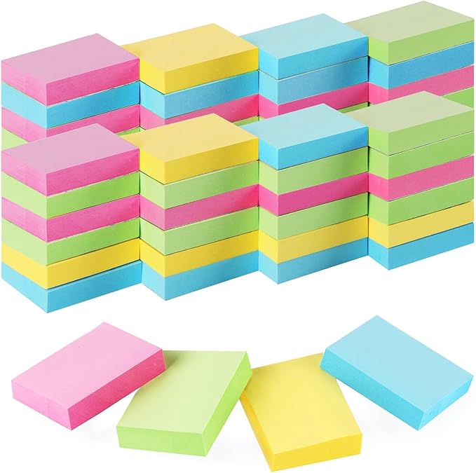 Umikk 50 Pack Sticky Notes 1.5x2 in, 5000 Sheets Small Self-Stick Note, 4 Color Mini Sticky Notes Pad Bulk, Easy to Post for Office, School, Home