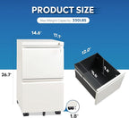 DEVAISE 2 Drawer Mobile File Cabinet with Lock, Commercial Vertical Filing Cabinet for Home Office, White