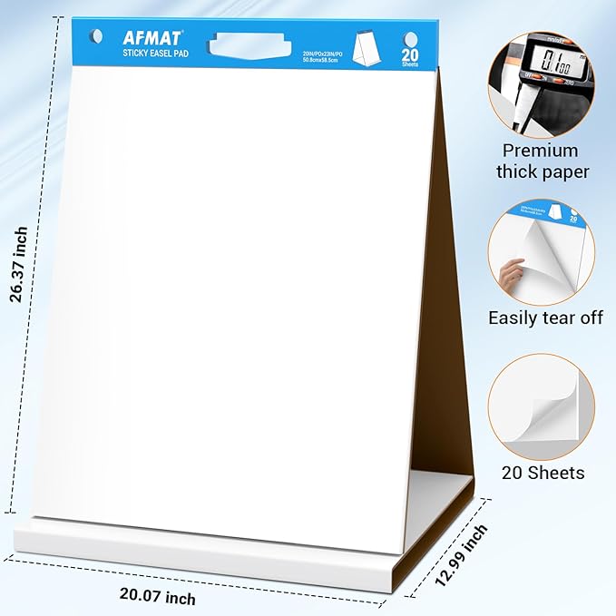 AFMAT Tabletop Sticky Easel Pad & Dry Erase Board 2 in 1, 20 x 23 in Portable Easel Stands for Teachers, Super Sticky & Bleed-Resistant, Ideal for Meetings/Training/Presentation, 20 Sheets/Pad, 6 Pads
