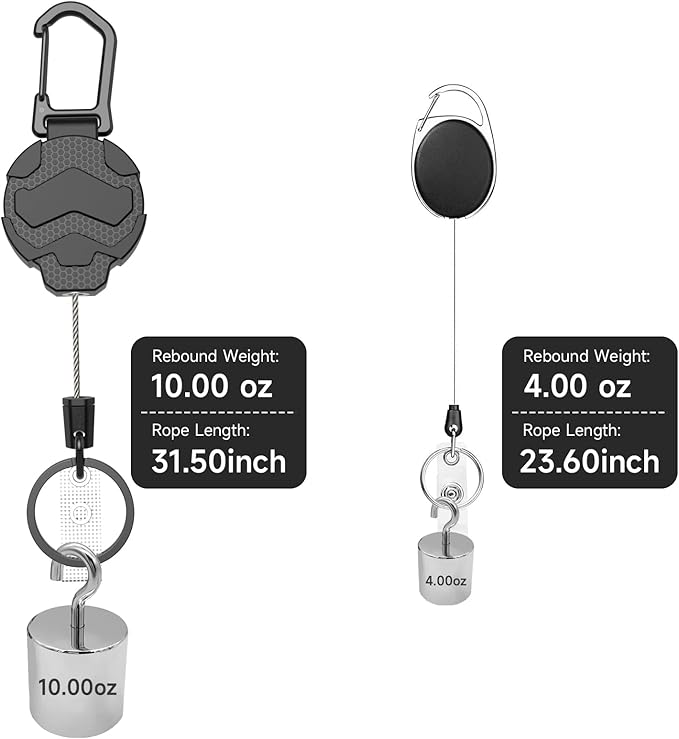 VYNCS Retractable Keychain Badge Holder with Belt Clip, Heavy Duty Carabiner ID Badge Clip Reel, 32” Steel Retractable Cord, 10 oz Rebound，2pcs Black Keychain