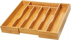 oridom Expandable Bamboo Kitchen Drawer Organizer for Cutlery and Utensils, Adjustable Bamboo Wood Cutlery Tray in Drawer for Flatware and Silverware in Kitchen, (Natural)