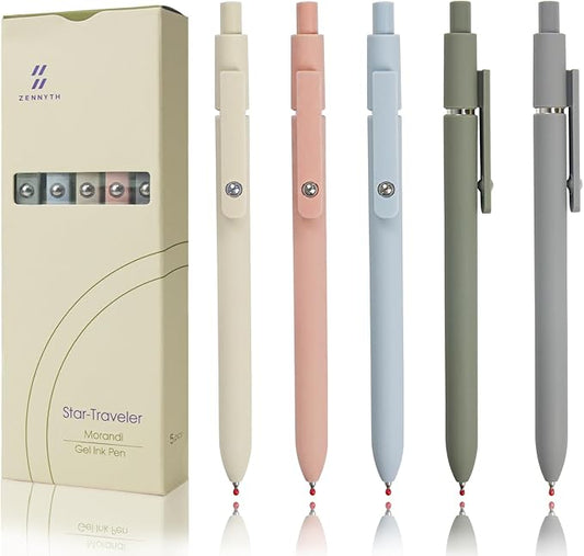 5 Pcs 0.5mm Quick Dry Pens Fine Point Smooth Writing Pens for Journaling Note Taking Black Ink Gel Pens for Office School Supplies Gifts Women Teacher Students (Morandi Colors)