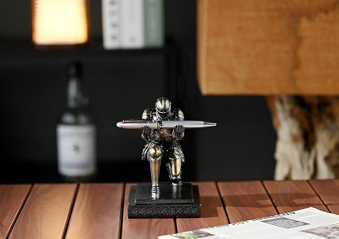 Amoysanli Executive Knight Pen Holder Decorative Resin Pen Holders For Desk Organizer Cool Ornament Gift For Office and Home (Iron)
