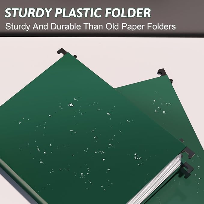 Nordun Plastic Hanging File Folder Extra Capacity,12 Pack Reinforced Hang Folders with Heavy Duty 2 Inch Expansion,Filing Cabinet Folders Letter Size,Hanging Organizer Designed for Bulky Files(Green)