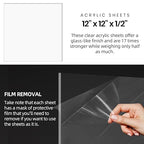 CALPALMY (2 Pack) 1/2" Thick Clear Acrylic Sheets - 12" x 12" Pre-Cut Plexiglass Sheets for Craft Projects, Acrylic Signs, Display Cases or Shelving and More - Easy to Cut with Power Saw etc