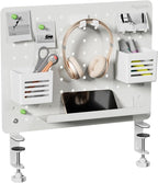 PEGZONE Clamp-on Desk Pegboard, Desk Organizer for Office Gaming Home, Magnetic Metal Peg Board with 10 Accessories, Privacy Panel for Office, 16.5" x 12.6", Medium, White