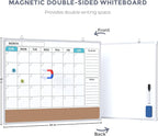 MaxGear Monthly Calendar Whiteboard Dry Erase Cork Board for Wall, 24"x18" Double-Sided Dry Erase White Board Calendar with Bulletin Board, Hanging Dry Erase Board for Office, Home, School