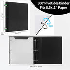 360° Pivotable 3 Ring Binder, Upgraded Foldable Binders 1 inch 2 Pack, Thin Small Three Ring Binder Fits 8.5" x 11", for Home, School and Office Binders Supplies - Black