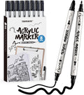 TRANSON 8 Pack Black Bold and Fine Dual-tip Acrylic Paint Marker for DIY Glass Canvas Wood Leather Ceramic Rock Painting