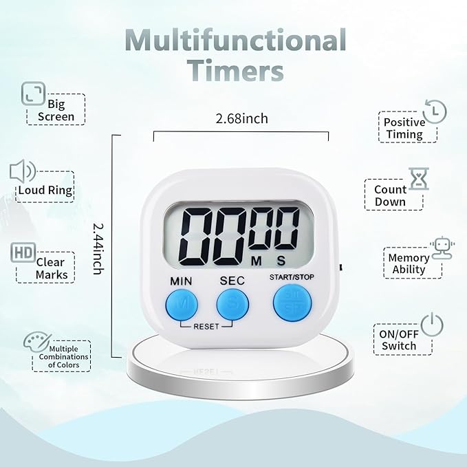 4 Pack Digital Kitchen Timer Magnetic Digital Timer with Big Display Loud Ring Cooking Timers for Cooking, Game, Gym, Break Time, Classroom(4, Pink, Green, Orange, White)