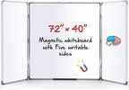 72” x 40” Foldable Whiteboard Dry Erase Board Large Tri Folding Whiteboard Magnetic Dry Erase Board, Wall Aluminium Frame and Pen Tray for Office, Home