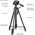 PULUZ Camera Tripod, 55"/139cm Lightweight Portable Travel Outdoor DSLR Tripods for Camera Phone Video Recording Tripod Stand, Cellphone Clip for Smartphone Live Streaming Vlog