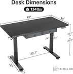 Agilestic Standing Desk with 2 Drawers, Adjustable Height Electric Desk with Storage, 48 x 24 Inches Sit Stand Up Computer Table for Work Office Home, Black