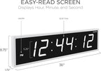 Ivation Oversized 36" Large Digital LED Clock | Big Digital Clock w/Multi-Function Display – Stopwatch, Timer, Alarms, Temp & Date | 6 Brightness Levels, Time Memory & Remote (White)
