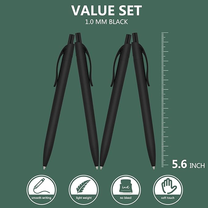 Deegtran 100 Pack No Bleed Black Barrel Click Pens, Wholesale Retractable Ballpoint, Medium Point, Smooth Ink, 1.0MM Black Ink