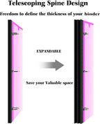 INFUN 1 Inch Telescoping 3 Ring Binder - 1PCS,Flexible Round Binder with Customizable Front Cover and Clear Catalog Pocket, 1 Inch Rings, 225 Sheet Capacity-Pink