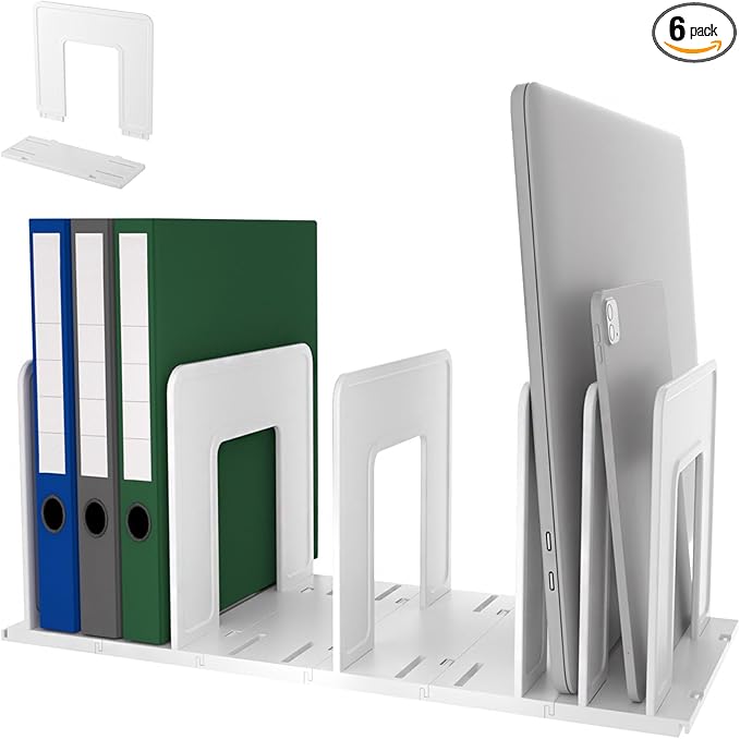 Adjustable Vertical File Sorter Sturdy Plastic Expandable Upright File Holder, Desktop Binder Organizer, Home School Office Organization Bookshelf Divider, Assemble Easily Endlessly, White