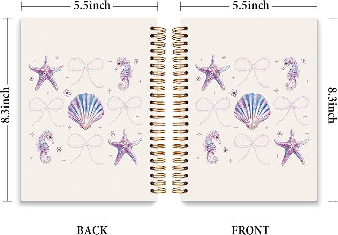 JXREQ Cute Purple Coquette Bow Seashell Notebook Coastal Journaling Notebooks for Women Note Taking, Trendy Preppy Journal for Women Teen Girls, Office School Supplies Spiral Notebooks 5.5x8.3