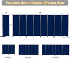 CHOSENM Room Divider, 8 Panel Folding Privacy Screens with Wider Support Feet, 6 Ft Portable Room Partition for Room Separator, 176" W X 71" H, Navy Blue